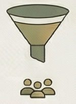 Illustration of a conversion funnel with visitor icons below it