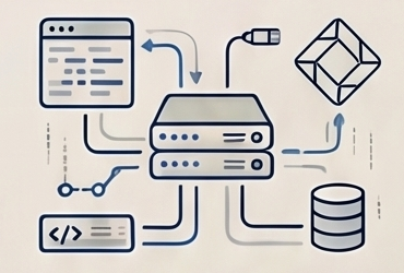 Illustration of IT hardware and network infrastructure setup
